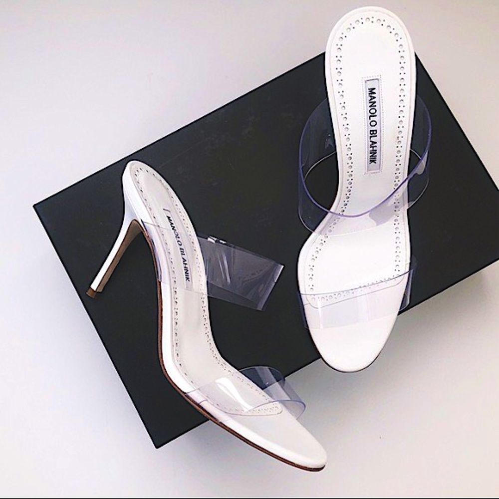 SOLD - MANOLO BLAHNIK Scolto Clear/PVC Strap Sandal IN White Size 40.5 or 9.5-10